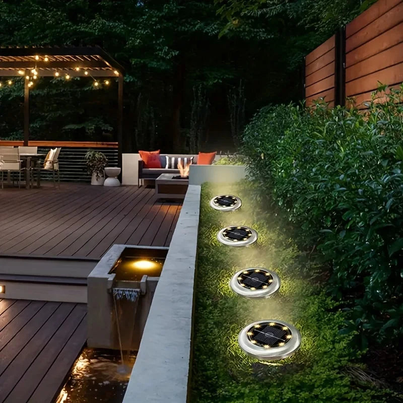 8 Pack Solar Disk Lights Outdoor Garden Underground Deck Lights IP44 Waterproof
