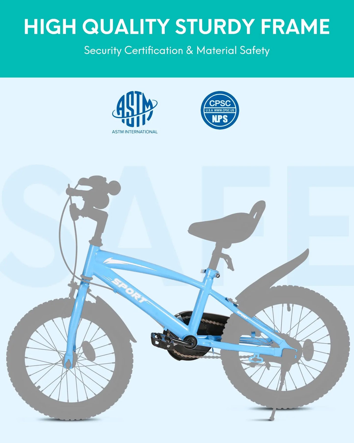 Ride confidently with this sturdy 16 inch kids bike built for balance, control, and hours of safe riding, featuring training wheels, dual handbrakes, an adjustable handlebar and saddle, a durable frame with a steel fork, a kickstand, and a unisex design
