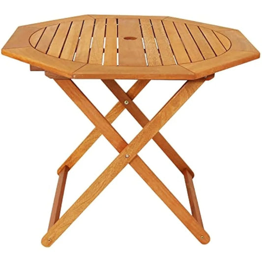 Foldable Meranti Wood Outdoor Dining Table With Umbrella Hole Octagonal