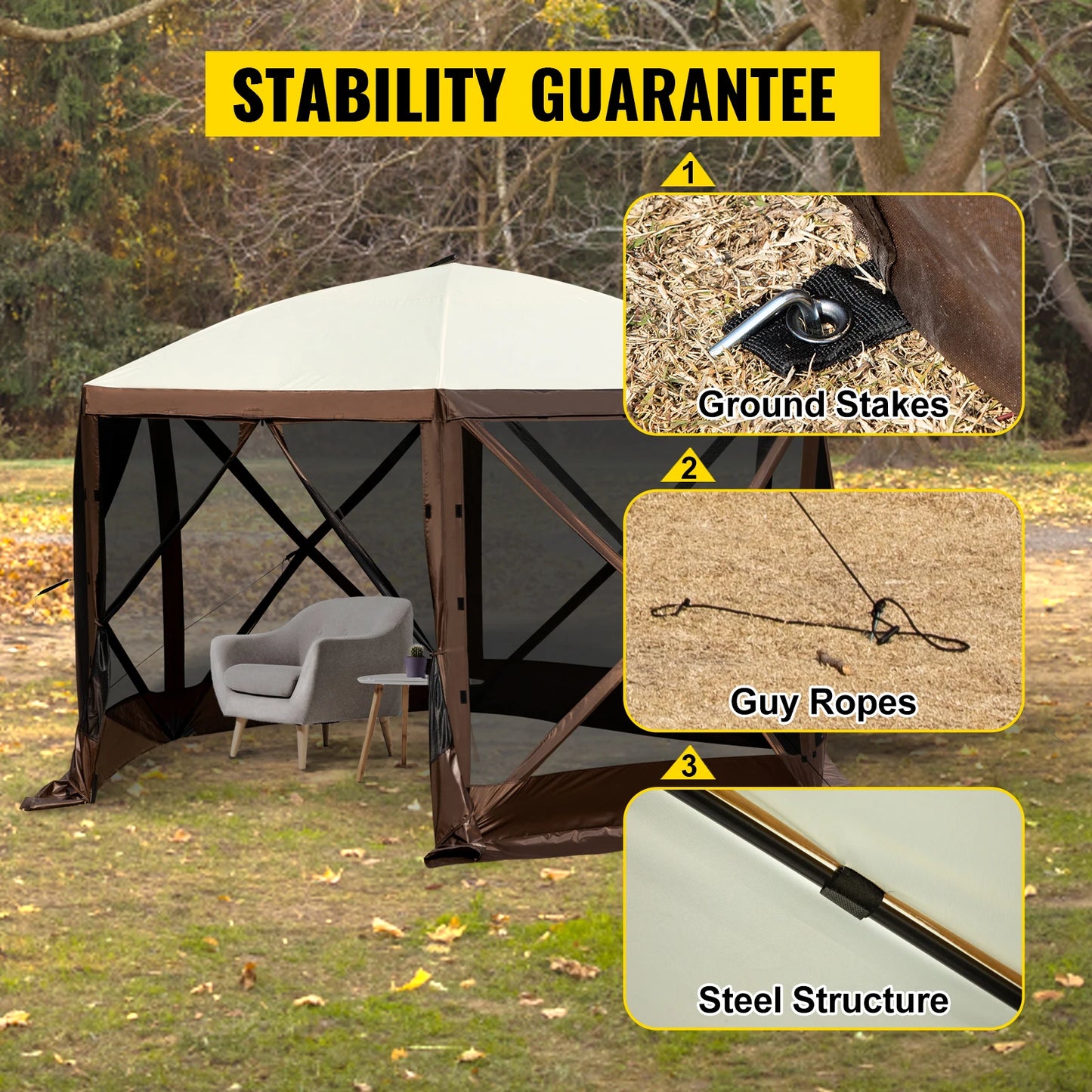 SucceBuy Pop Up Camping Gazebo Six Sided 12x12 or 10x10 Sun Shade Canopy