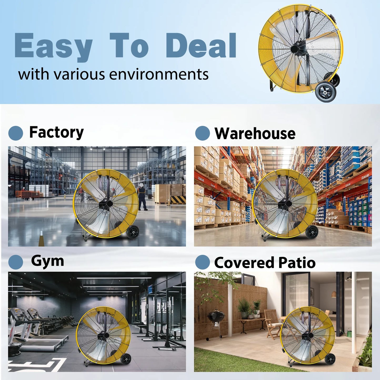 36 Inch Portable Drum Fan High Velocity Two Speed Heavy Duty Shop Fan