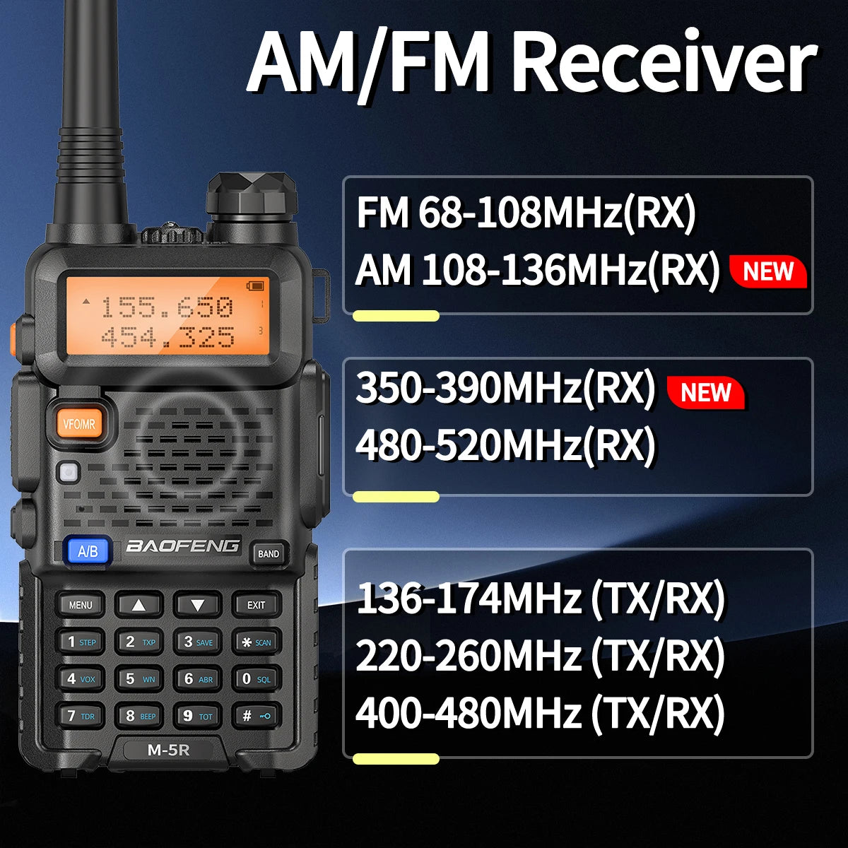Baofeng M-5R 8W Multi-Band Walkie Talkie Type-C Long Range For UV-5R