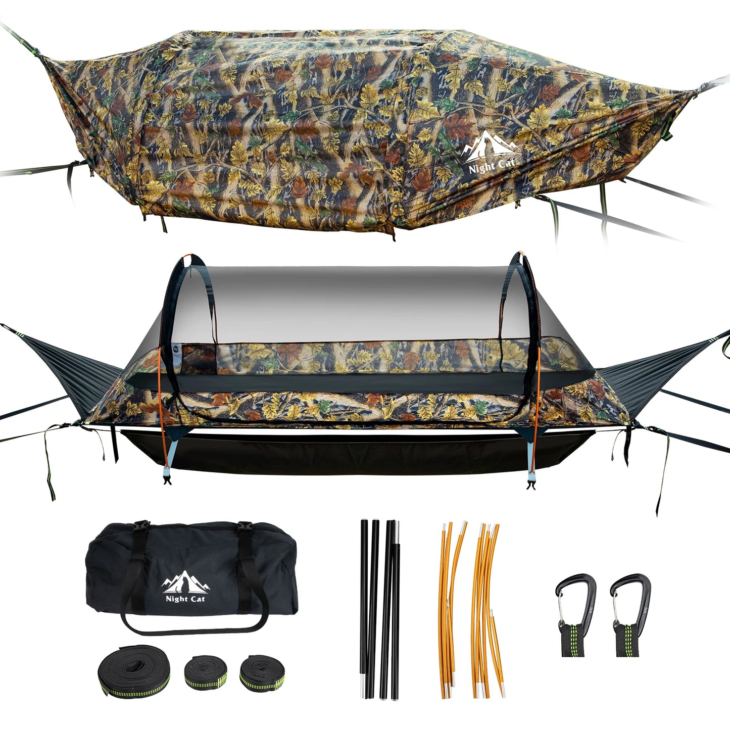 Night Cat Lay Flat Hammock With Tree Straps Nylon Mosquito Net Portable Camping