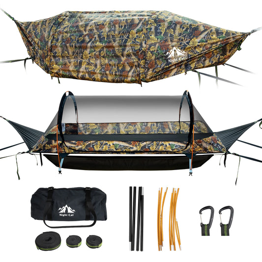 Night Cat Lay Flat Hammock With Tree Straps Nylon Mosquito Net Portable Camping