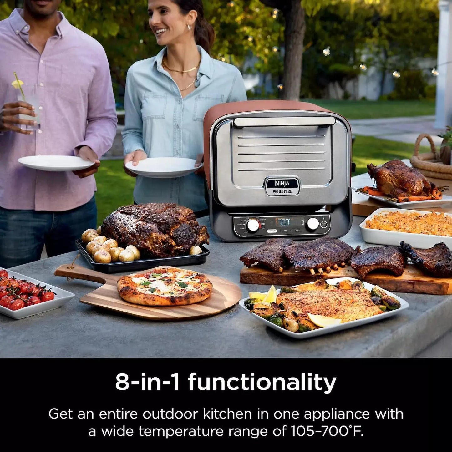 Woodfire Outdoor Pizza Oven 8 In 1 Portable Electric Roaster Heats To 700F
