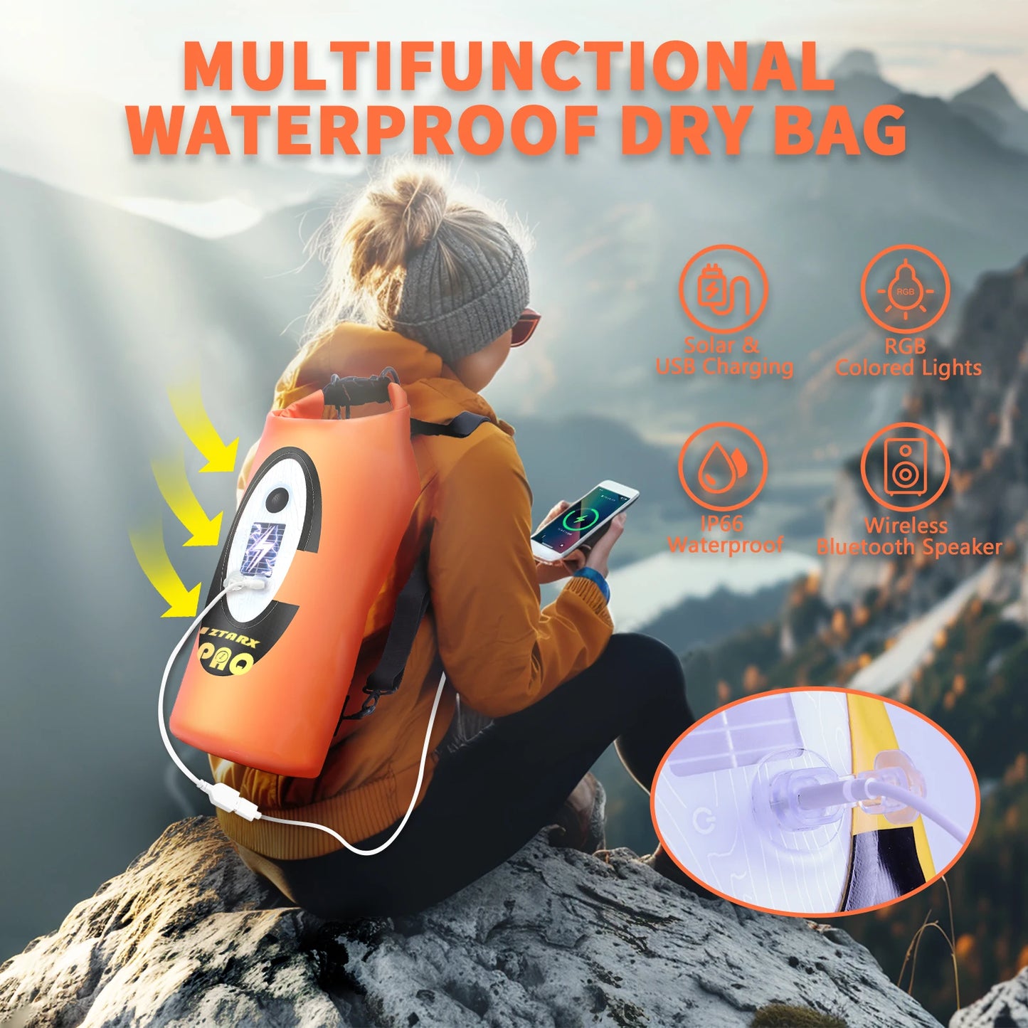 Selorss Solar Bluetooth Hiking Backpack Waterproof With Built In Speaker