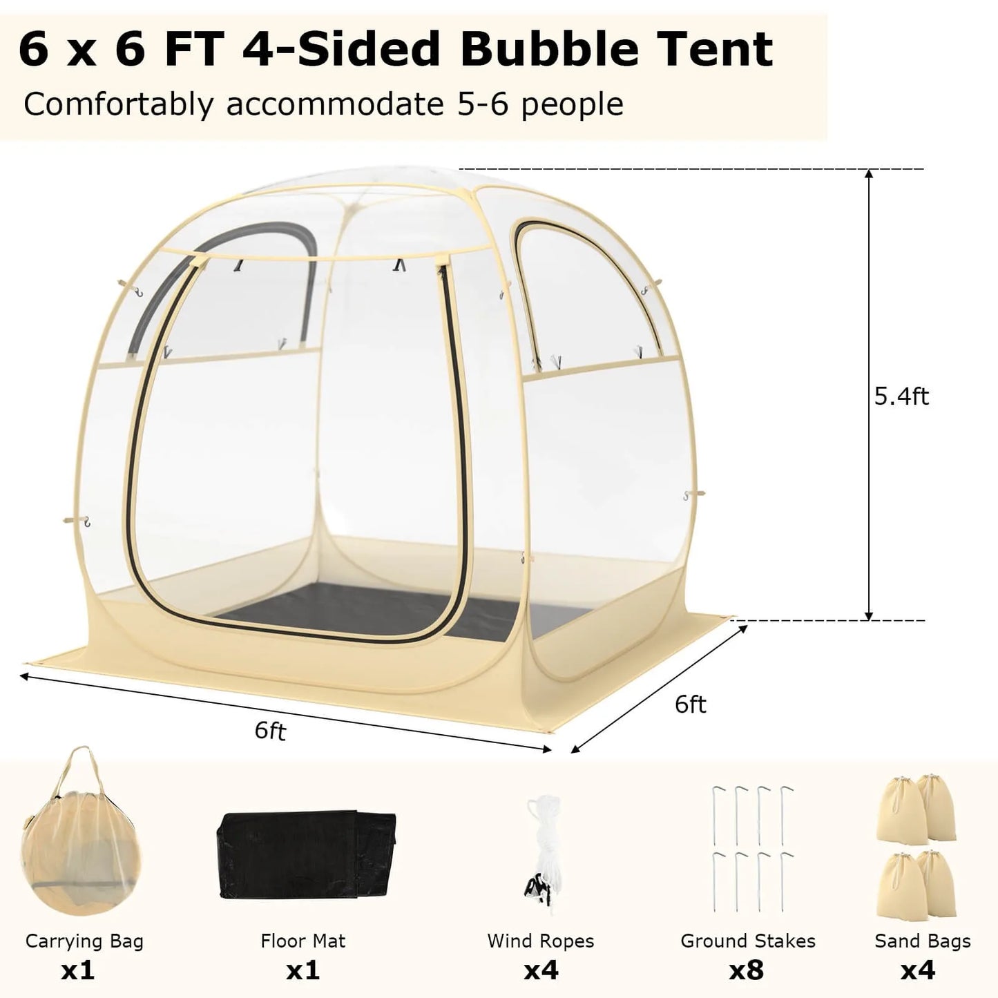 Experience instant protection with a 6x6 ft pop up tent that springs into place, delivering weatherproof shelter for up to six people.