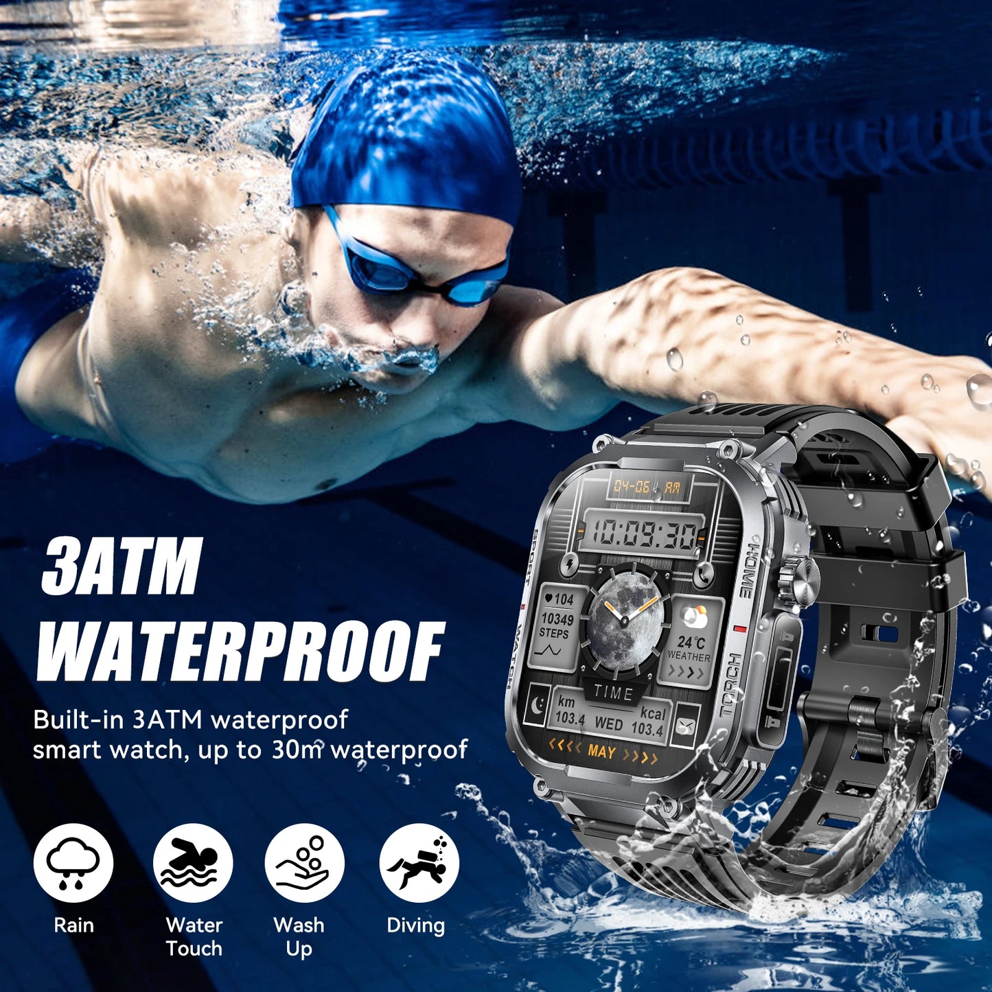 EIGIIS 2024 Smart Watch Men 3ATM Waterproof 2.02 Inch S320B Compass Heart Rate