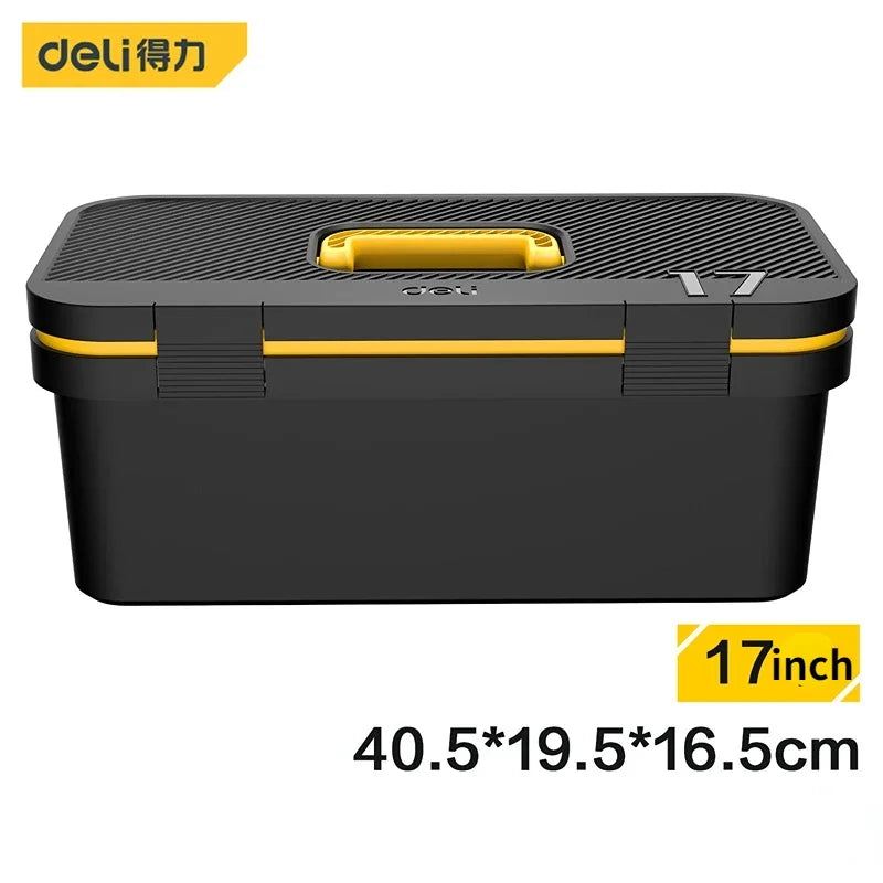 Organize your tools on the go with the durable Deli portable tool storage box.