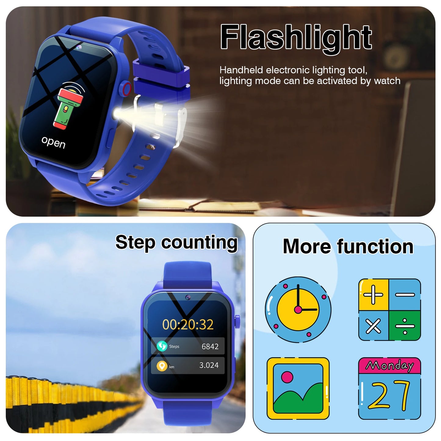 Odelettevcy Kids Smart Watch With 18 Games Camera Waterproof Sleep Monitoring