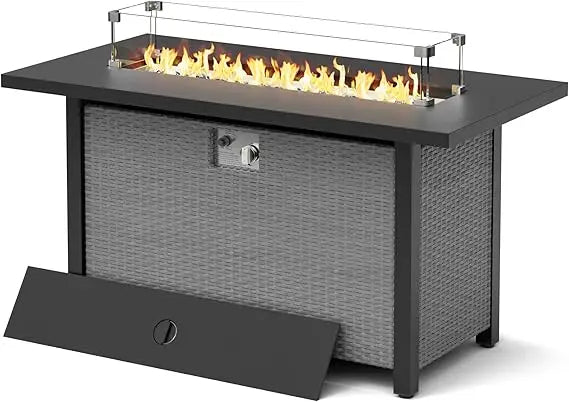 Transform your outdoor living space into a warm, inviting gathering spot with this 50,000 BTU outdoor propane fire pit table.