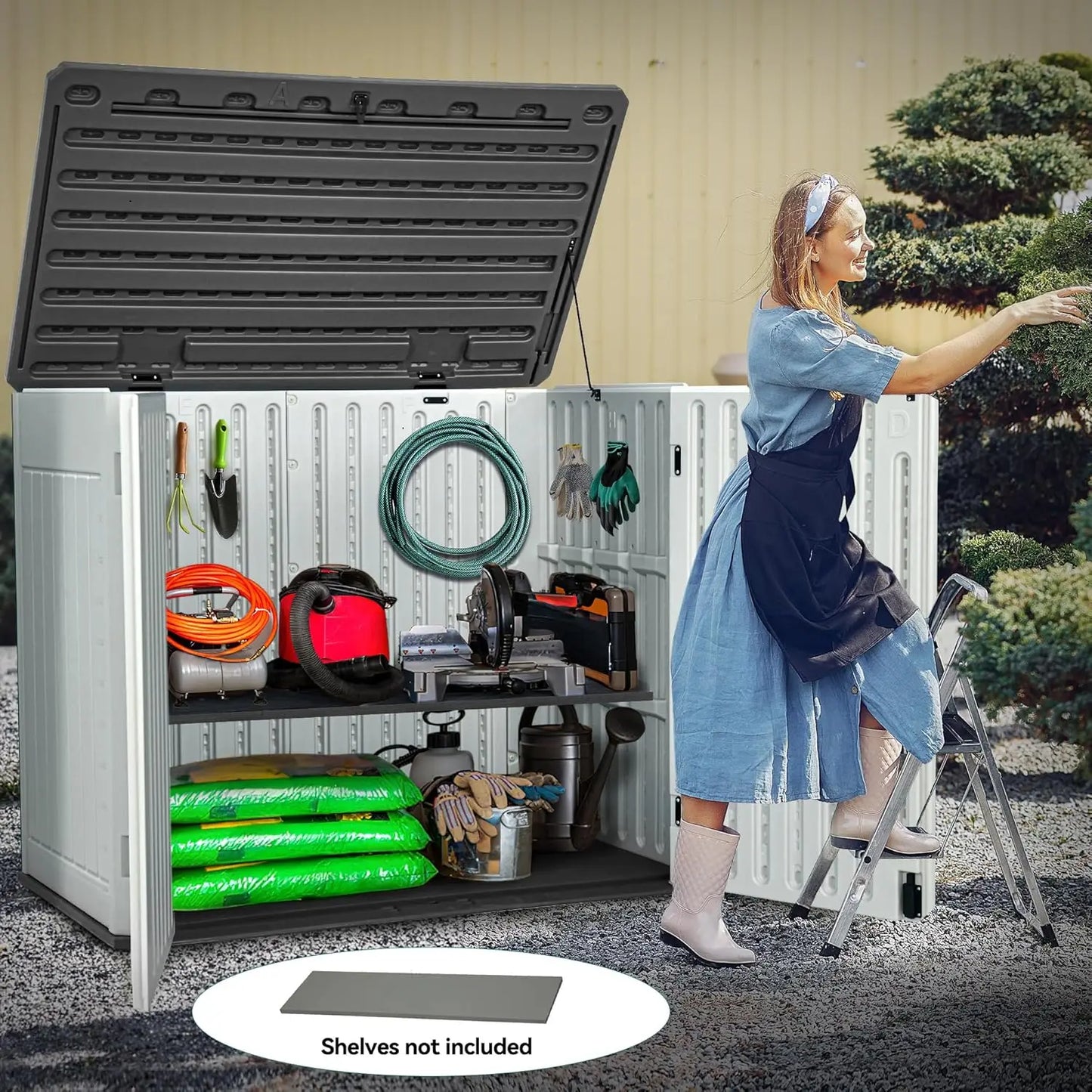 Extra Large Outdoor Horizontal Storage Shed 4.5x4 Resin Tool Shed Waterproof