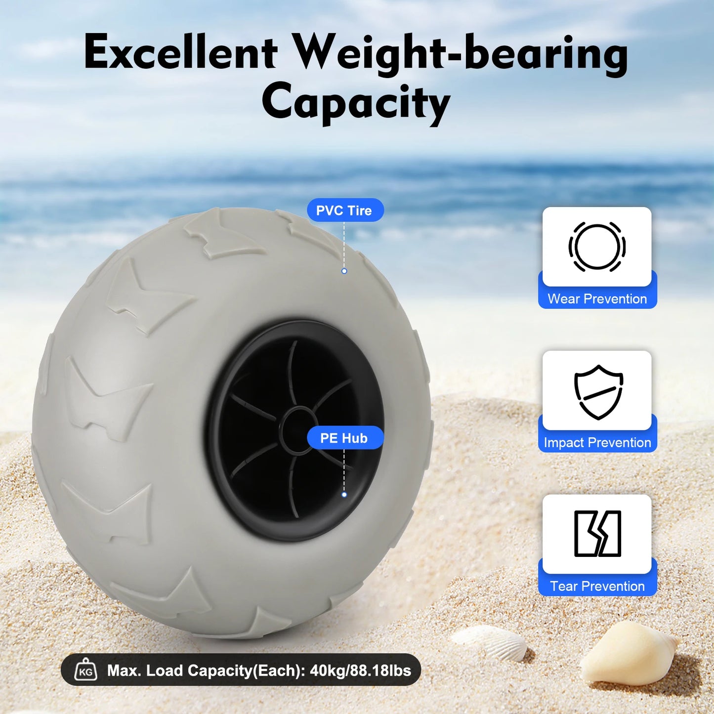 9 Inch Beach Cart Wheels Inflatable Replacement Balloon Tires