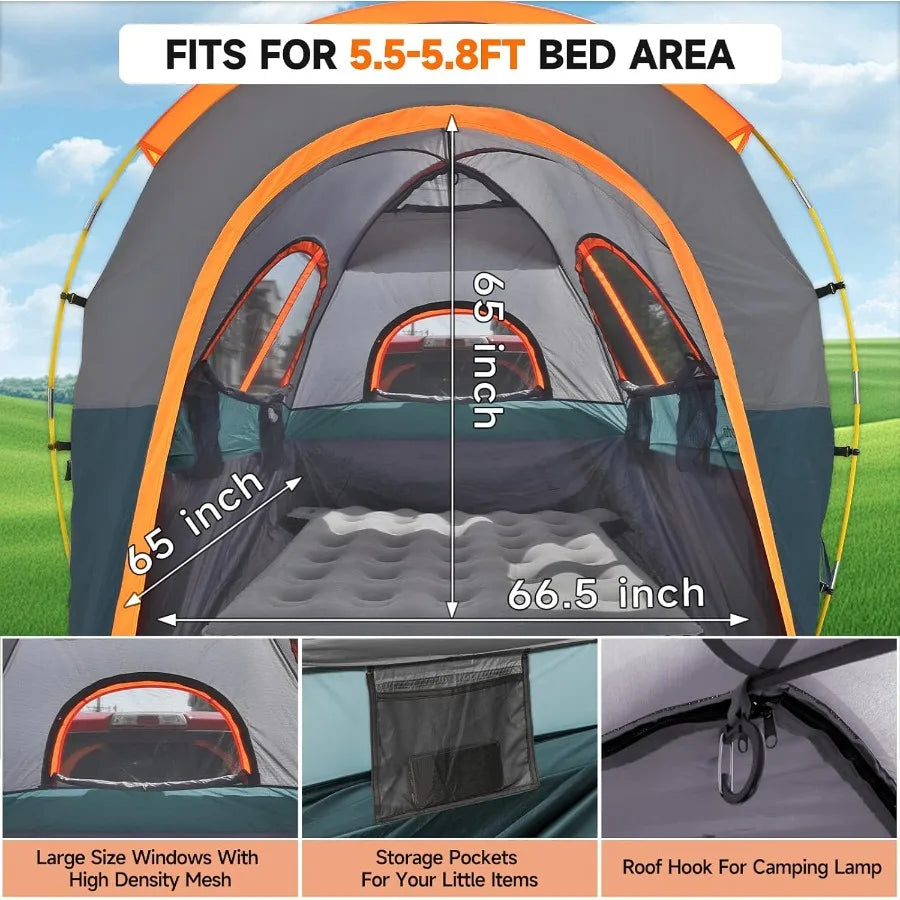 Turn your pickup into a portable campsite in minutes with this 5.56ft truck bed tent that stands up to rain and rugged terrain.