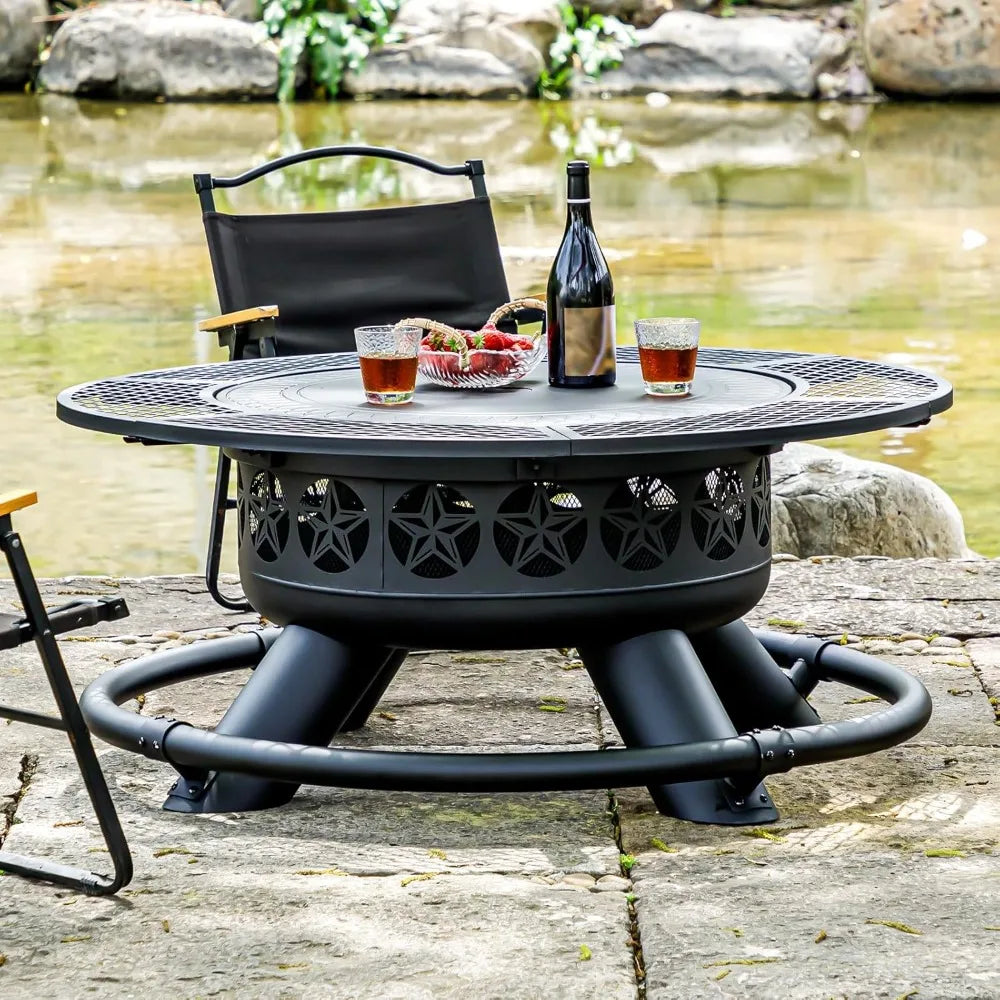 Transform your outdoor space with a 47-inch outdoor fire pit that blends warmth, cooking, and modern style.