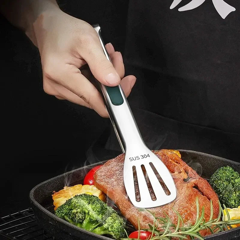 NONECN 1pc Non Slip Stainless Steel Food Tongs For Kitchen Barbecue Grill