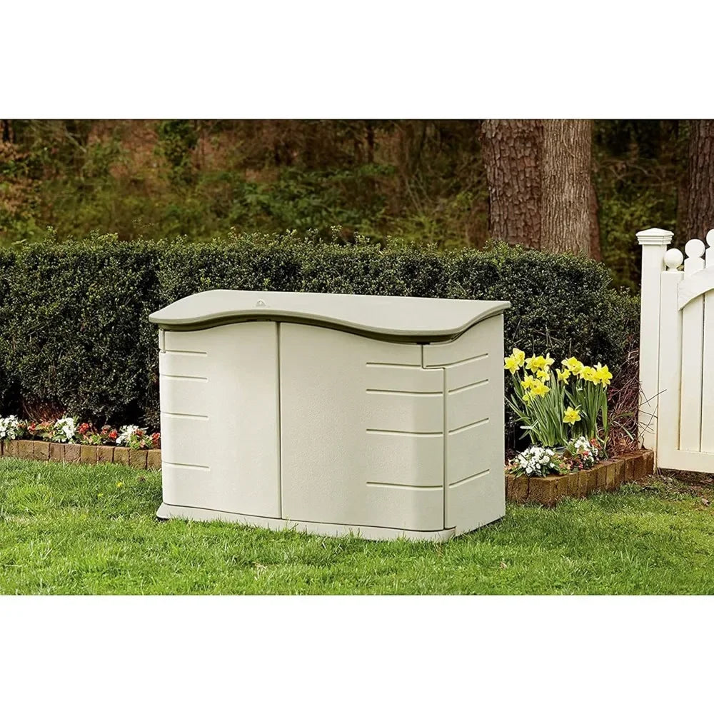 Customizable Small Horizontal Resin Outdoor Storage Shed With Floor Beige Brown