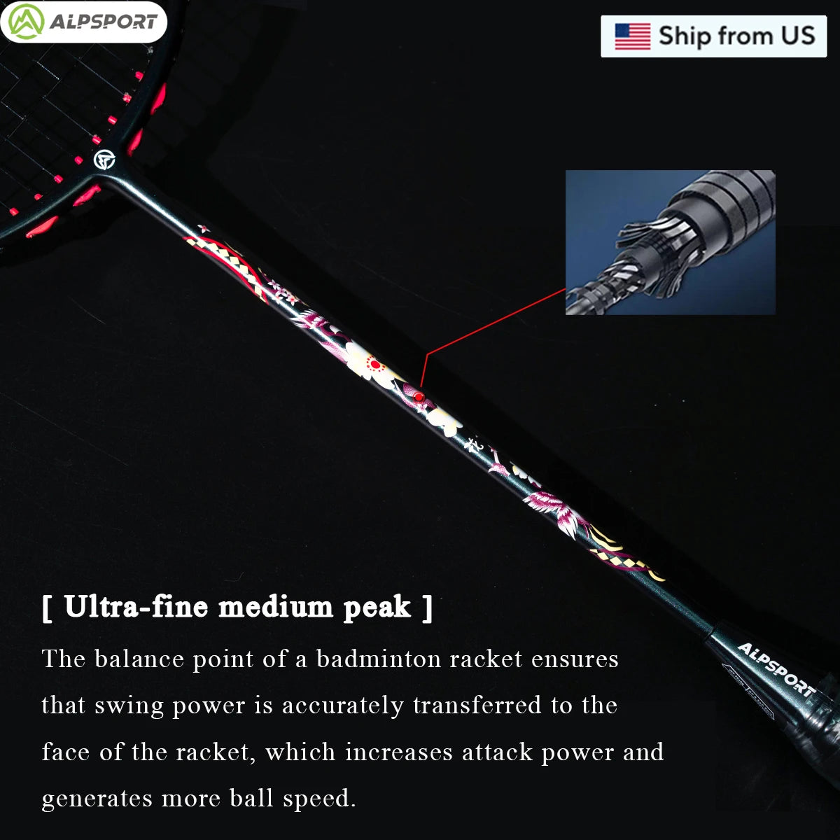 Alpsport HQ 6U Ultralight Offensive Carbon Fiber Badminton Racket