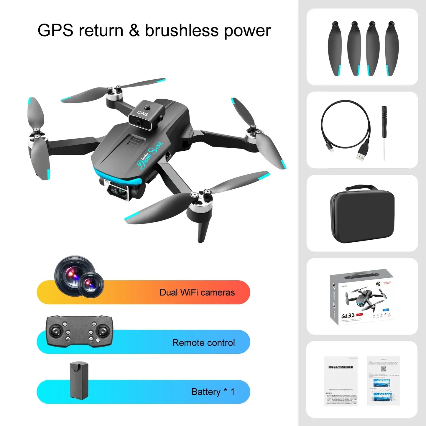ISHOWTIENDAC S132 Brushless GPS Drone With 4K Dual Camera Obstacle Avoidance