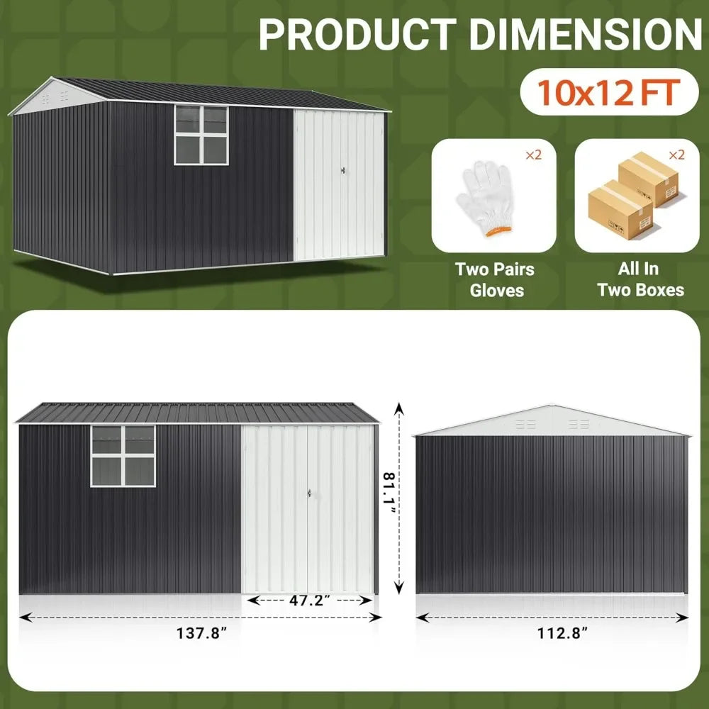 10x12 Ft Outdoor Storage Shed Metal Garden Shed With Lockable Doors