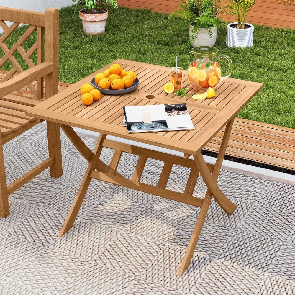 Elevate your outdoor meals with a stylish folding 36 inch patio dining table crafted from durable acacia wood, designed for simple setup, space saving storage, and versatile use.