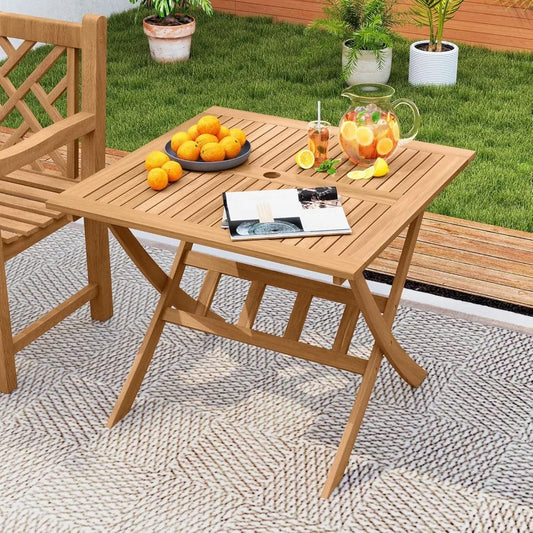 Elevate your outdoor meals with a stylish folding 36 inch patio dining table crafted from durable acacia wood, designed for simple setup, space saving storage, and versatile use.