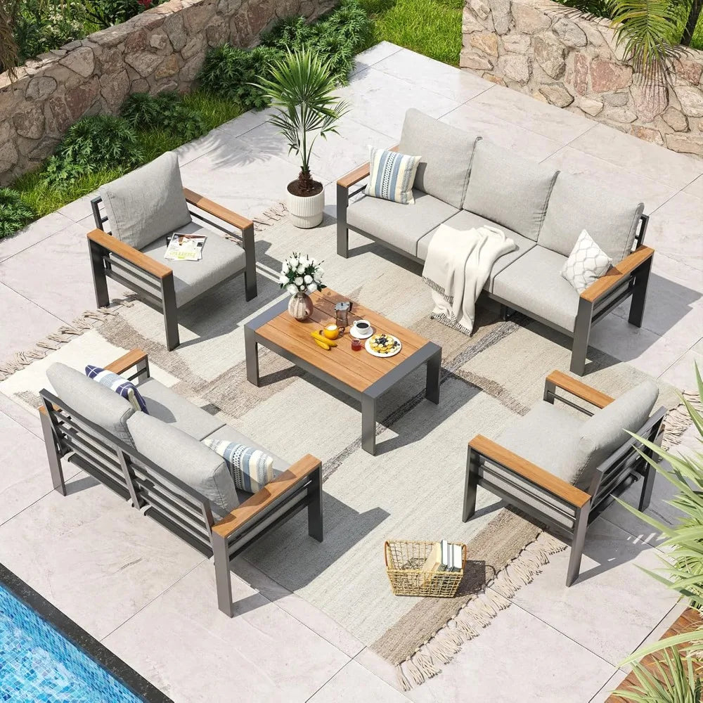 Aluminum Outdoor Patio Furniture Set 7 Seats With Cushions And Coffee Table