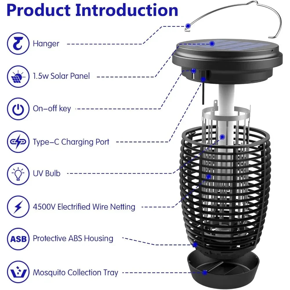 AISITIN Solar Bug Zapper Two In One Mosquito Killer Lamp 4500V Indoor Outdoor