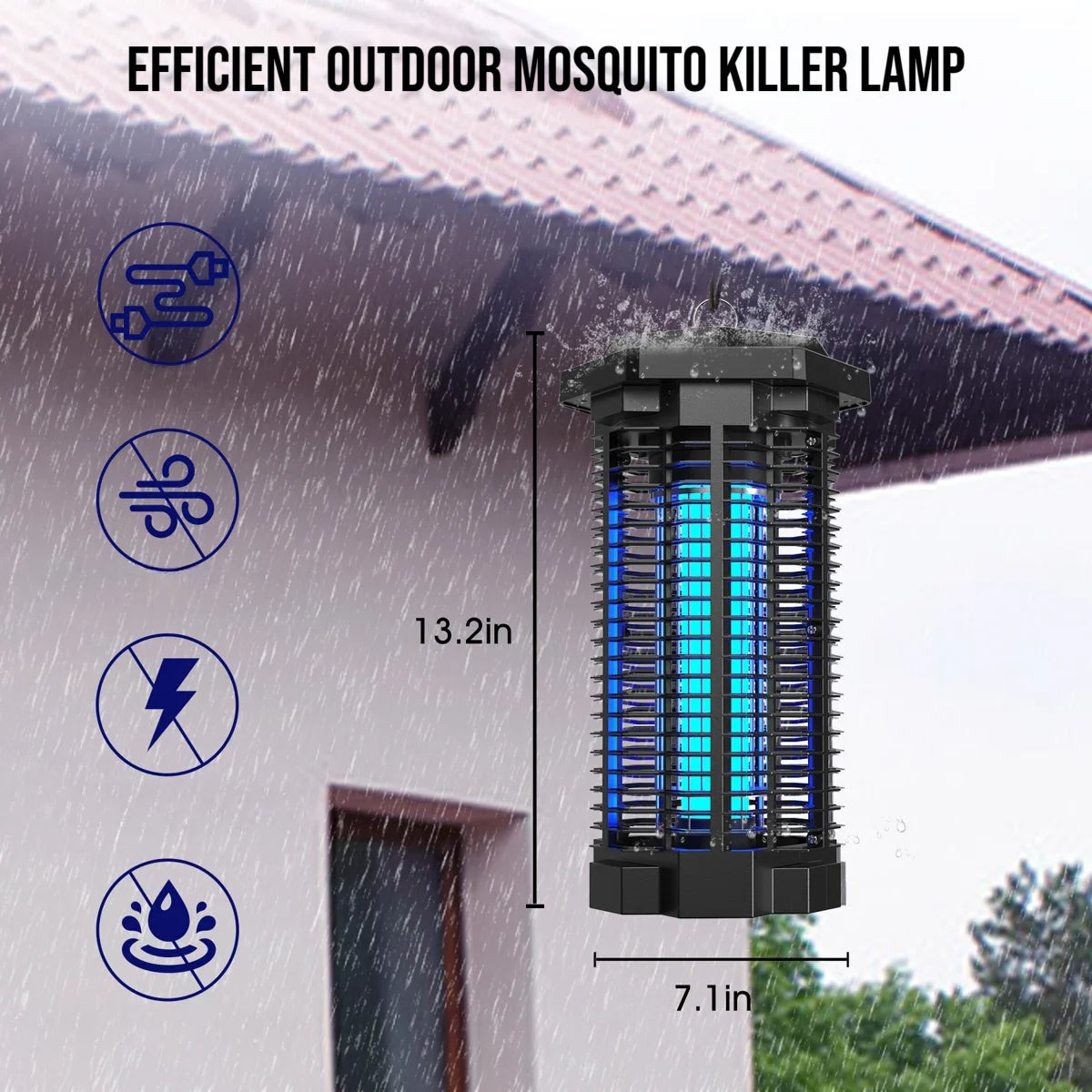 KLOUDIC 7 Inch Waterproof 4000V Mosquito Zapper For Backyard Patio 2500 Sq Ft
