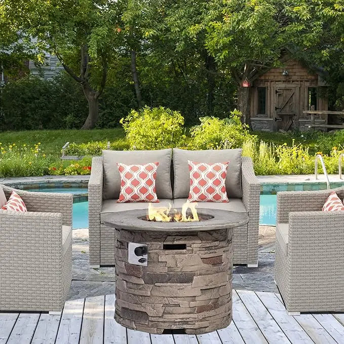 32 Inch Concrete Propane Fire Pit 50000 BTU Smokeless Gas Fire Pit