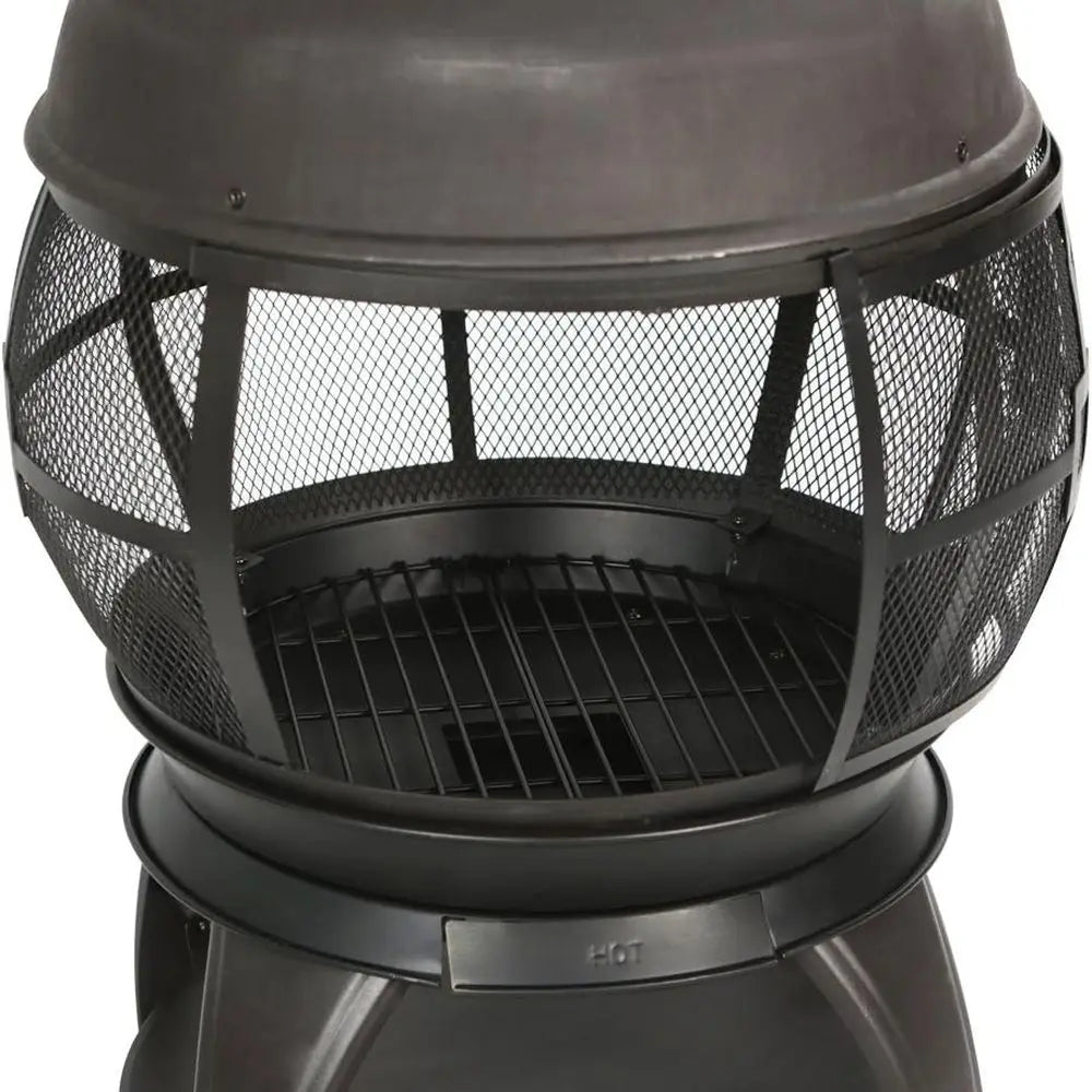 Outdoor Wooden Chiminea Fire Pit Brown Black Round Backyard