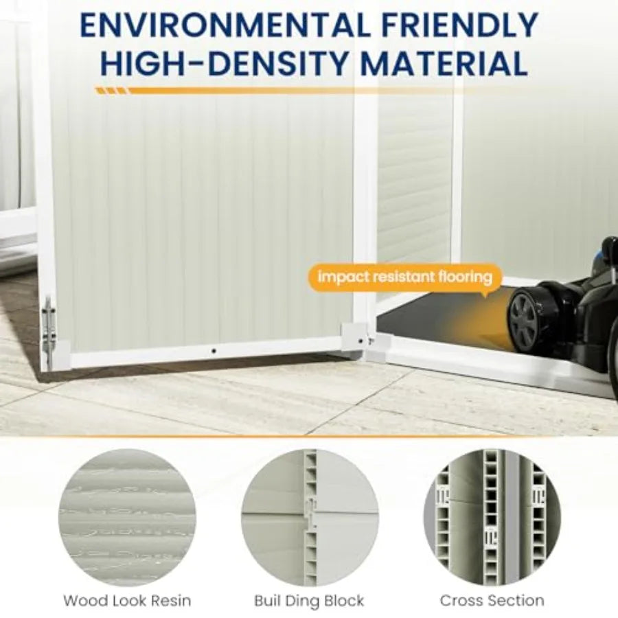 You keep your outdoor space organized and weather-ready with the XMSJ 41 Cu Ft Outdoor Storage Shed, a durable resin unit designed to protect tools and supplies year-round.