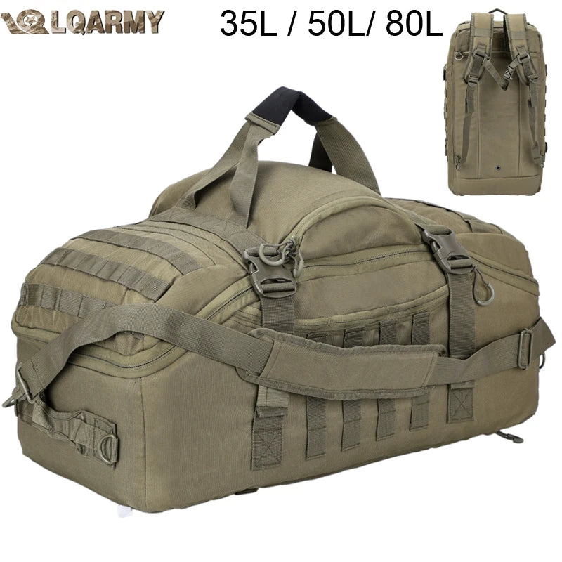 Conquer the outdoors with the LQARMY modular tactical backpack that adapts from a 30L daypack to an 80L expedition bag for versatile use on every adventure.