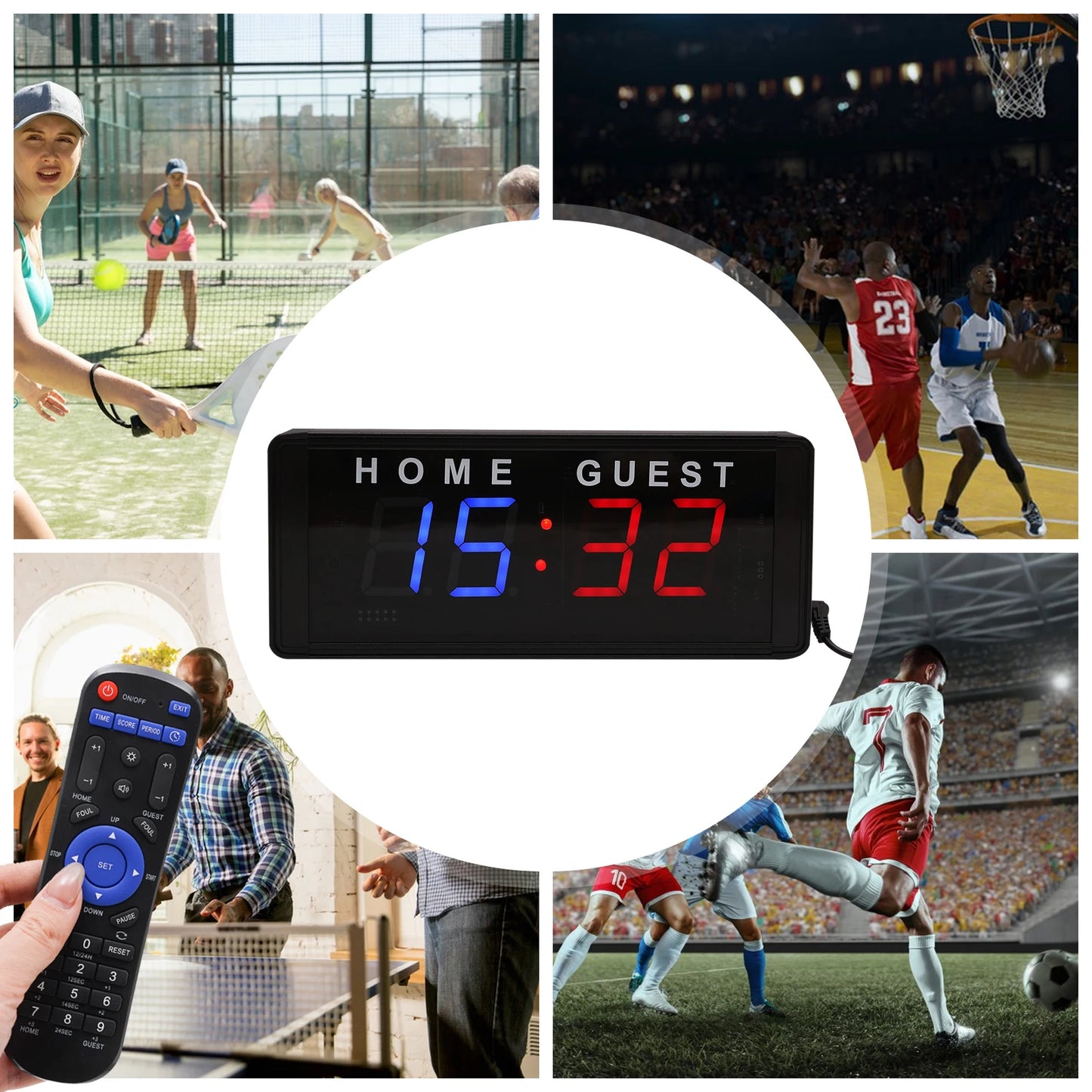 4-Digit LED Scoreboard Remote For Badminton Volleyball Ping Pong Table Tennis