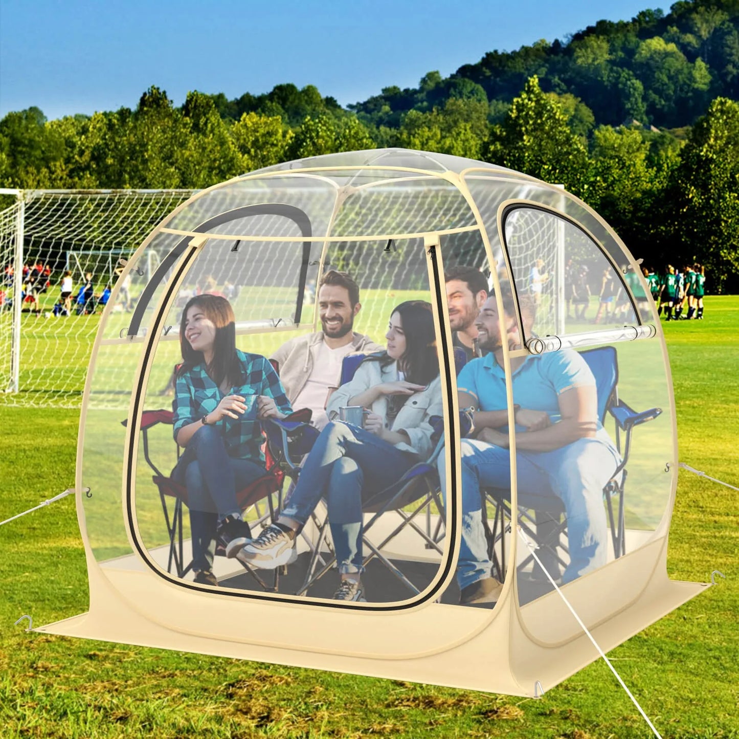 Experience instant protection with a 6x6 ft pop up tent that springs into place, delivering weatherproof shelter for up to six people.