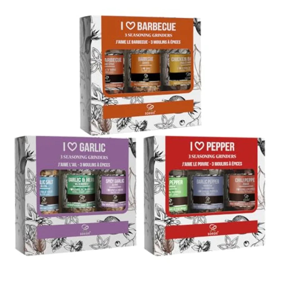 Elevate your cooking with the MDNG Spice Seasoning Set featuring nine integrated grinders.