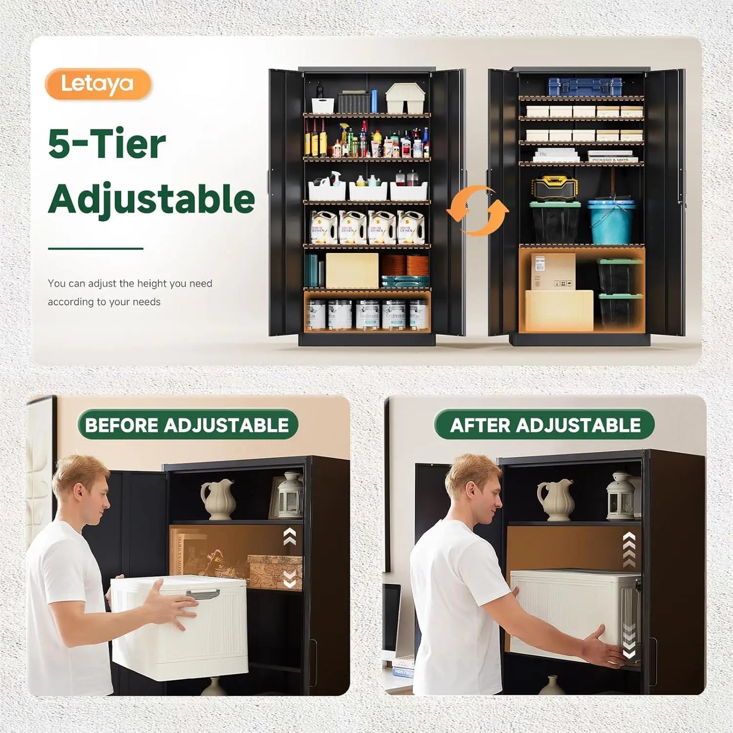Metal Garage Storage Cabinet With Locking Doors Adjustable Shelves