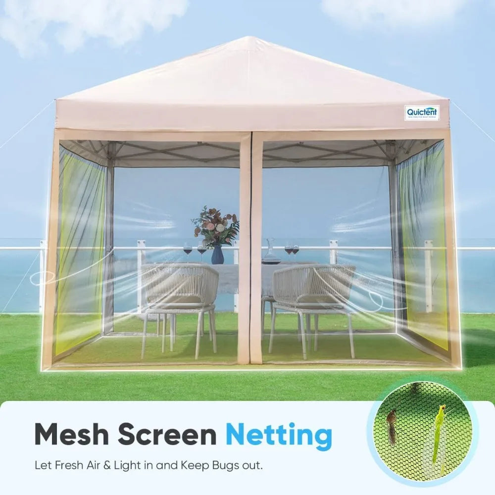 10x10 Pop Up Screened Canopy Tent With Mosquito Netting Portable Shelter Patio