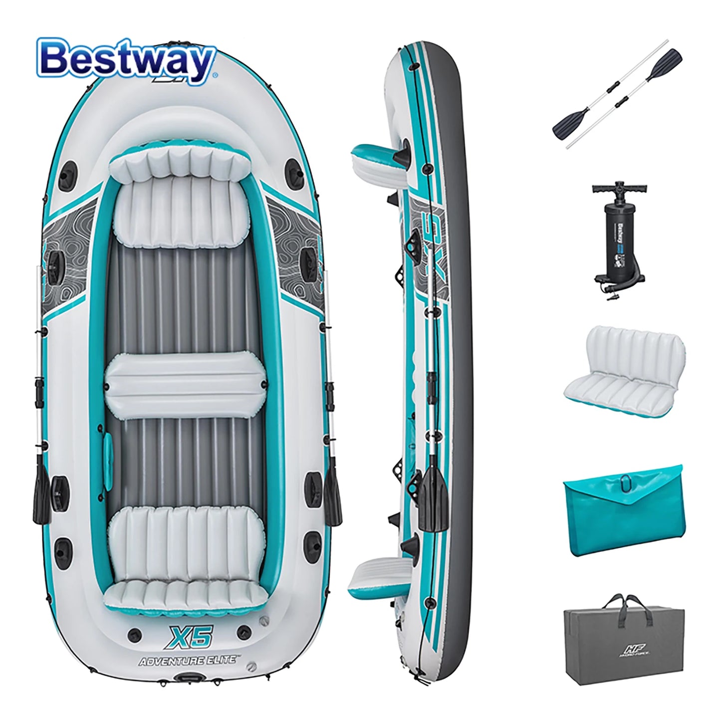 Bestway 65159 5 Person Inflatable Kayak Kit Durable PVC Boat