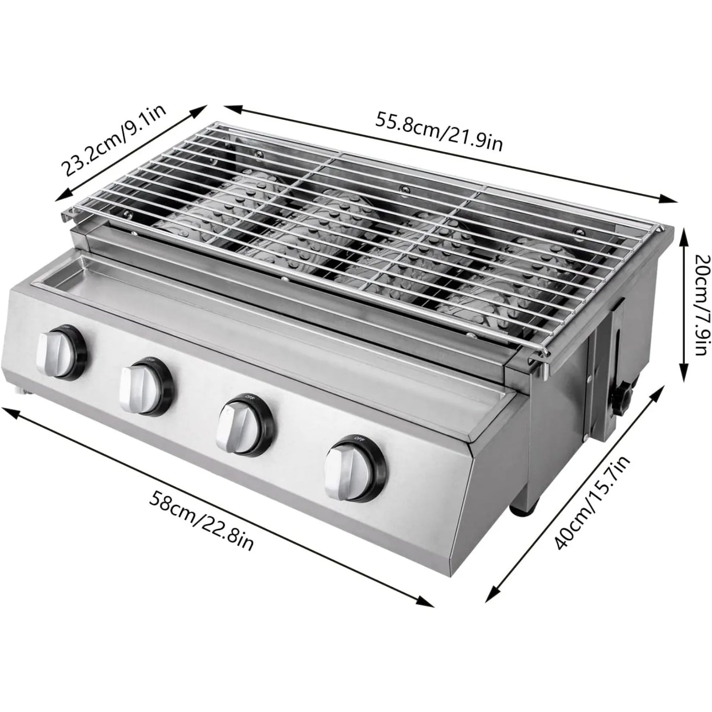 4-Burner Stainless Steel Portable Tabletop Gas Grill Smokeless For Camping