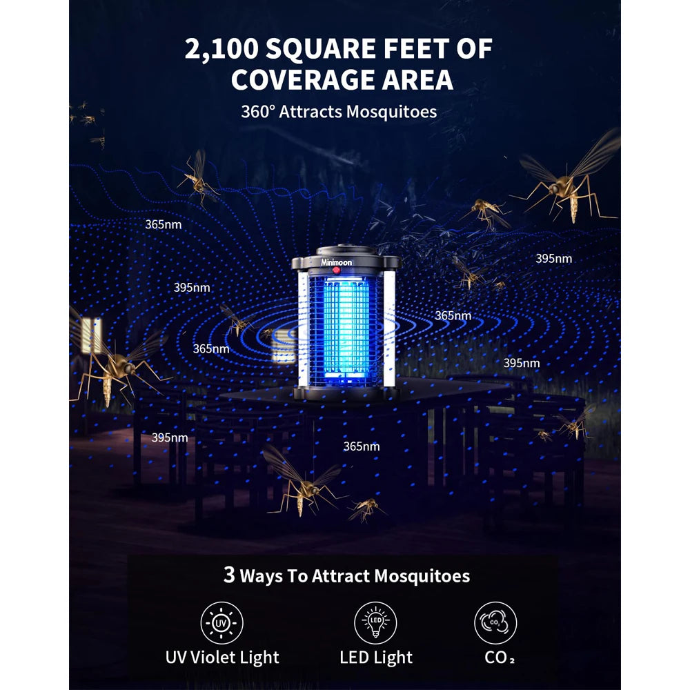 Minimoon Outdoor Bug Zapper Dual LED Mosquito Trap 4200V IPX4 15W