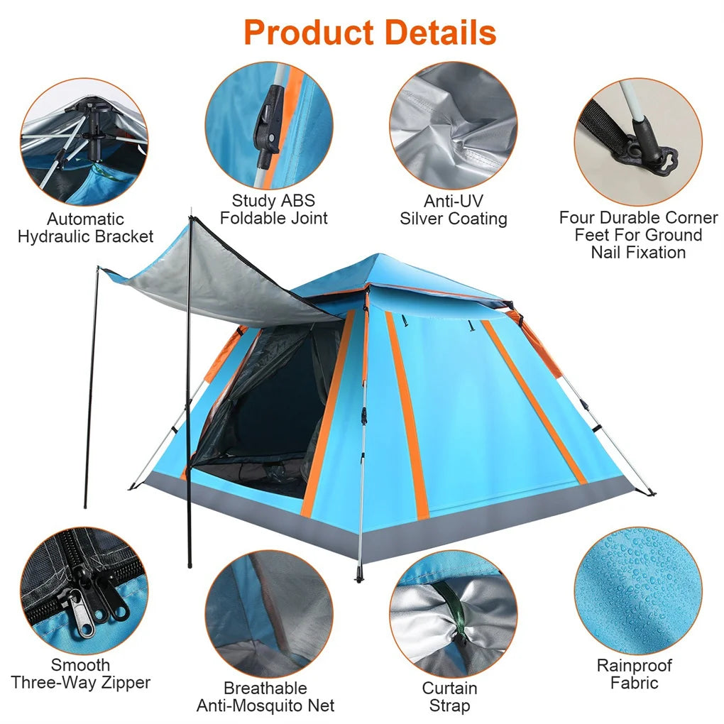 4 To 5 Person Pop Up Camping Tent Instant Setup With Mosquito Net Windows