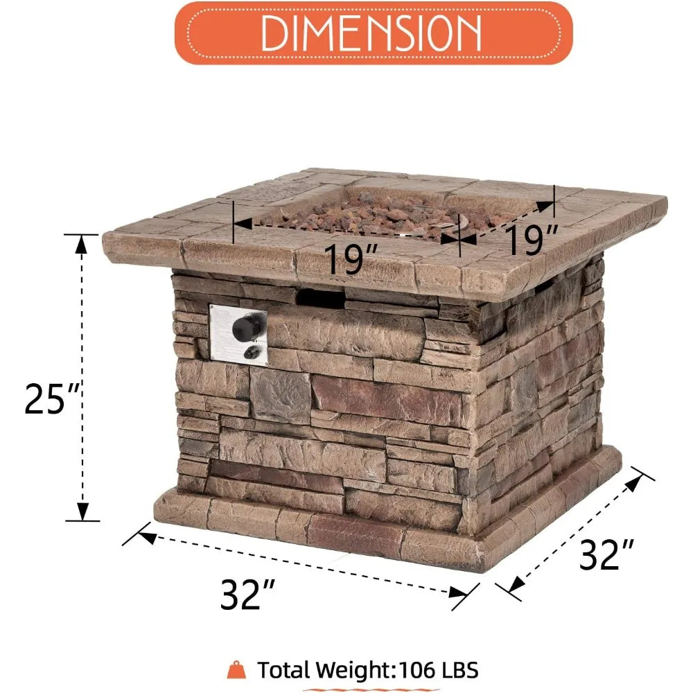 32 Inch Concrete Propane Fire Pit 50000 BTU Smokeless Gas Fire Pit