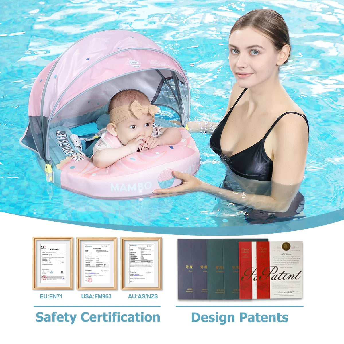 Mambobaby No Inflation Safe Harness Baby Swim Ring Toddler Pool Float 6 To 18 Kg