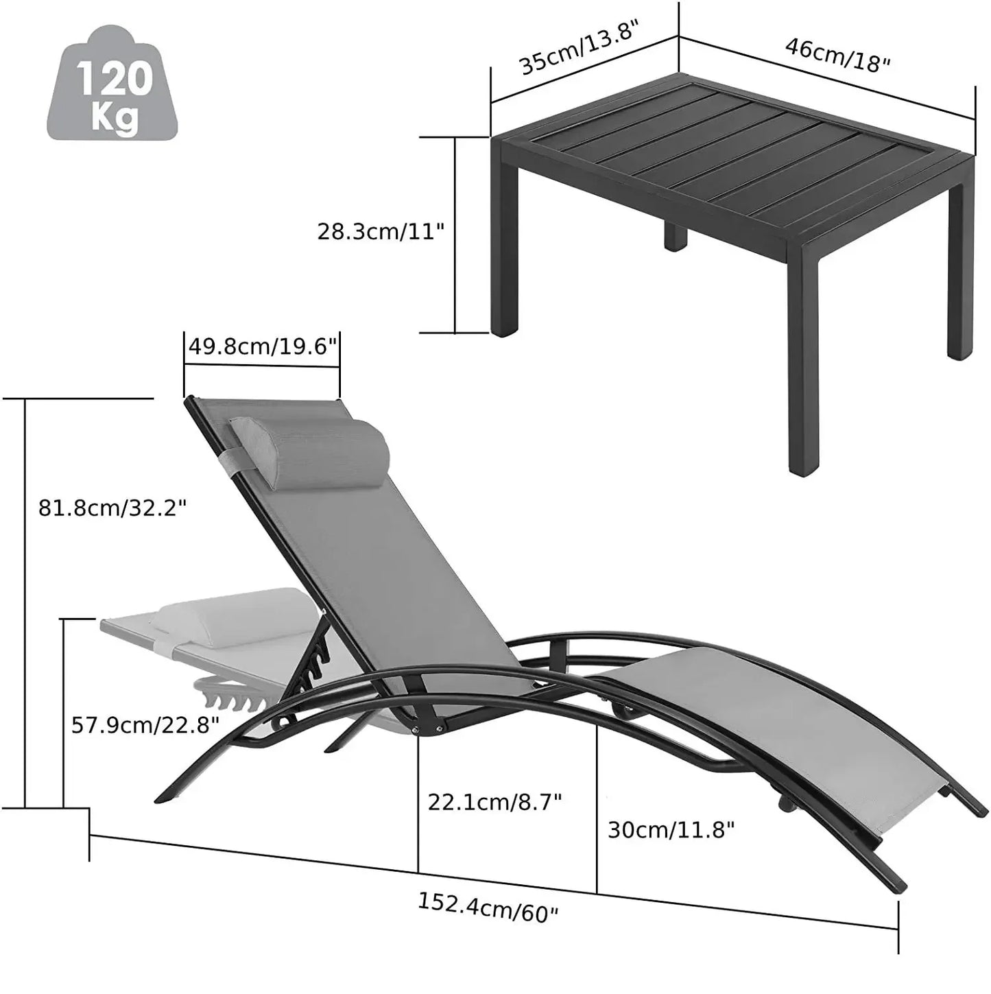 Transform your outdoor space with the AuAg aluminum lounge chair set, delivering comfort, durability, and modern style.