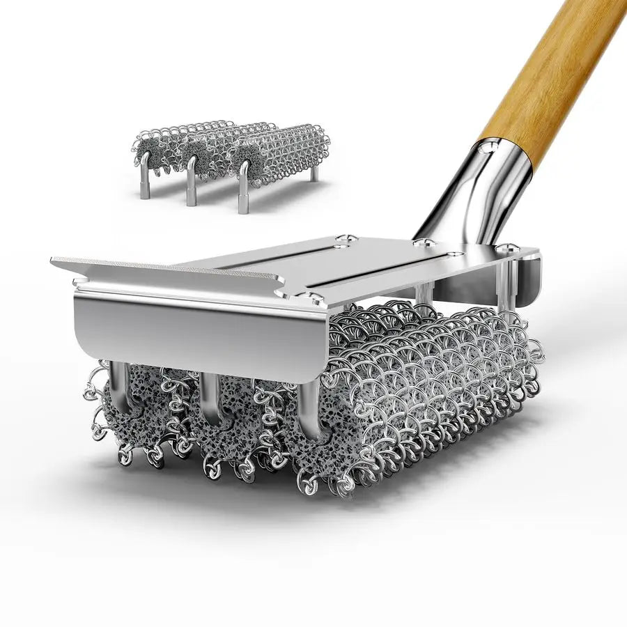 XMSJ Bristle Free Grill Brush And Scraper With 3 Replacement Heads 304 Stainless