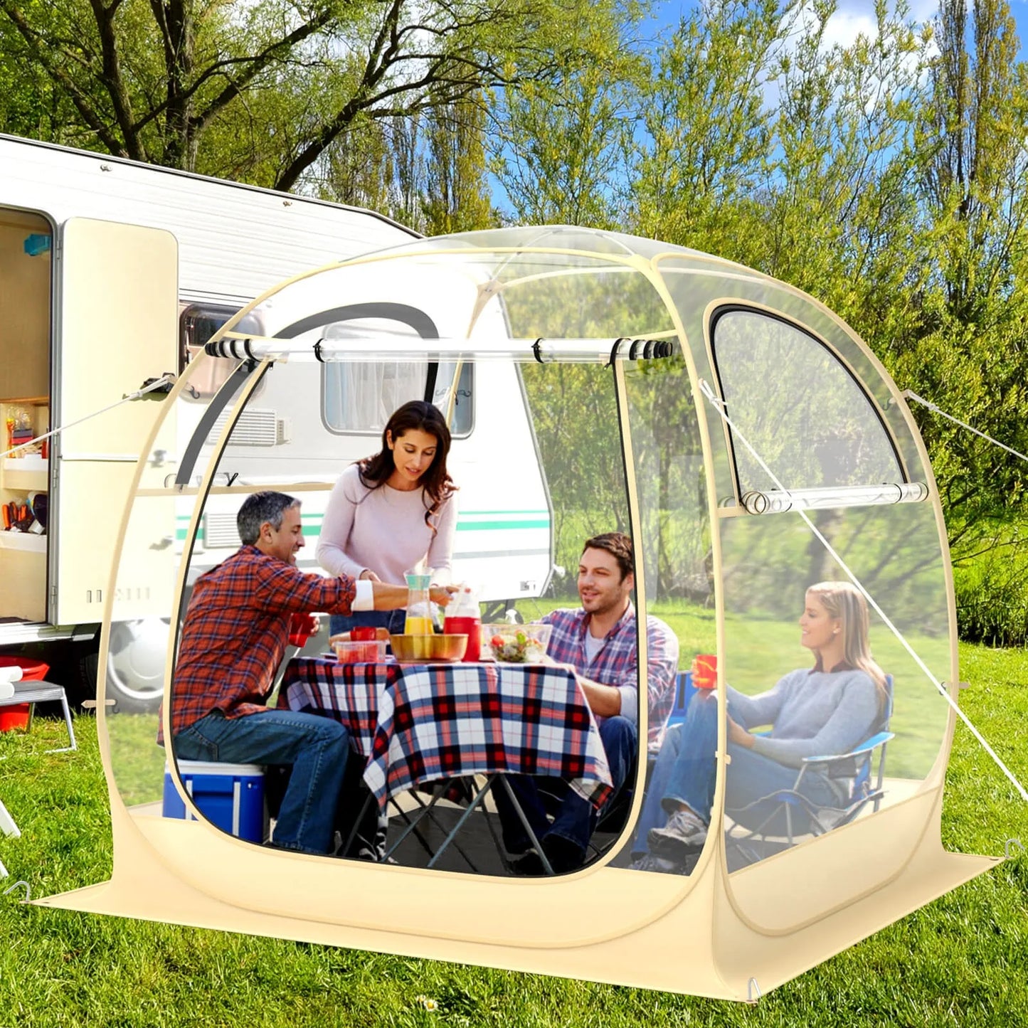 Experience instant protection with a 6x6 ft pop up tent that springs into place, delivering weatherproof shelter for up to six people.