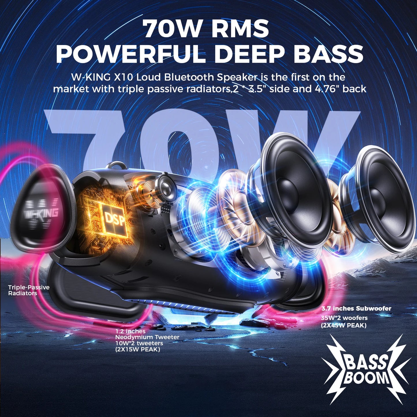 W King 120W Peak Portable Bluetooth Speaker With Wireless Microphone Waterproof
