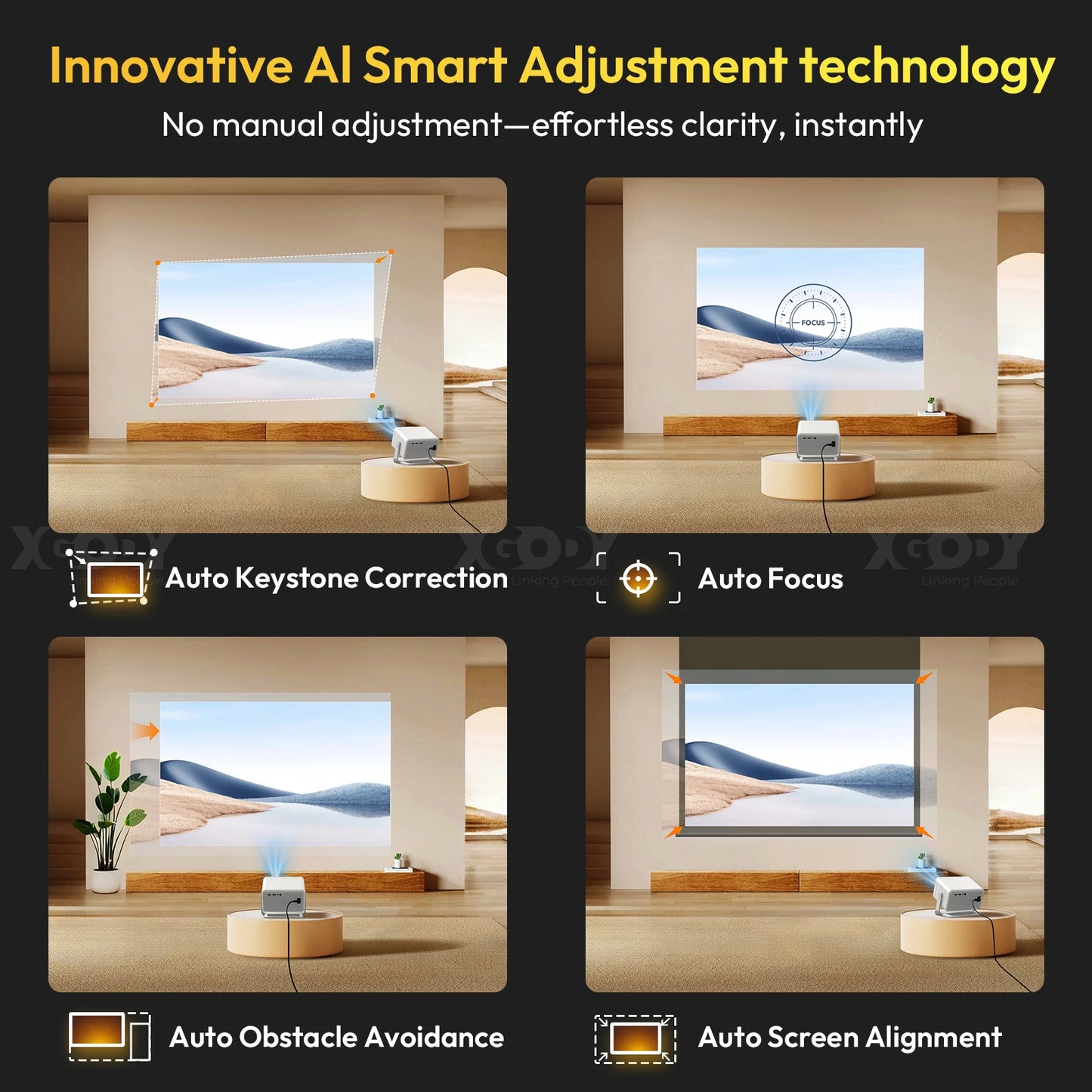 XGODY A6 Pro 4K Native 1080P Smart Projector With Auto Focus