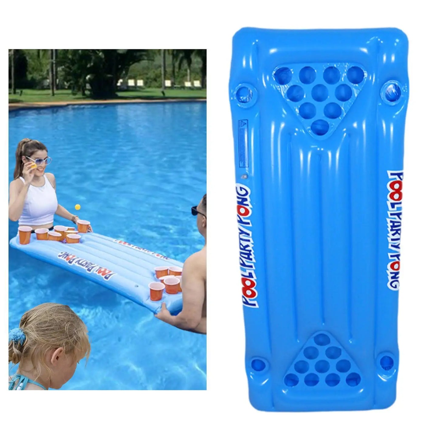 Inflatable Beer Pong Pool Float Party Supplies Unique with Drink Holder Pool Bed for Water Park Summer Lake Holiday Beach Party